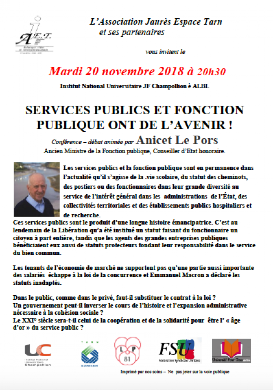 Conférence-Débat: Services Publics et Fonction Publique ont de l'AVENIR - par Anicet Le Port